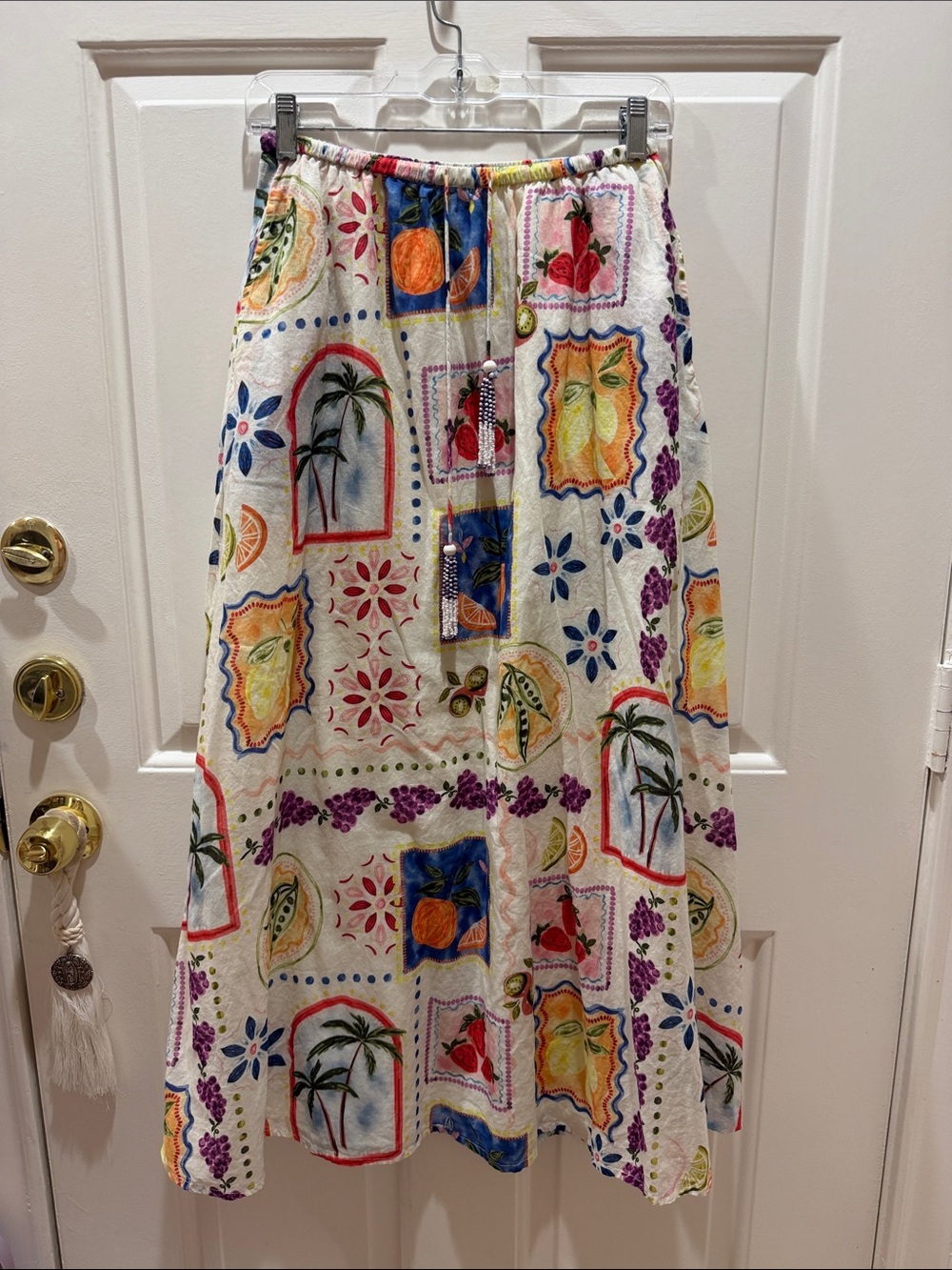 Bila White Maxi Skirt with Multicolor Tropical Patchprint
